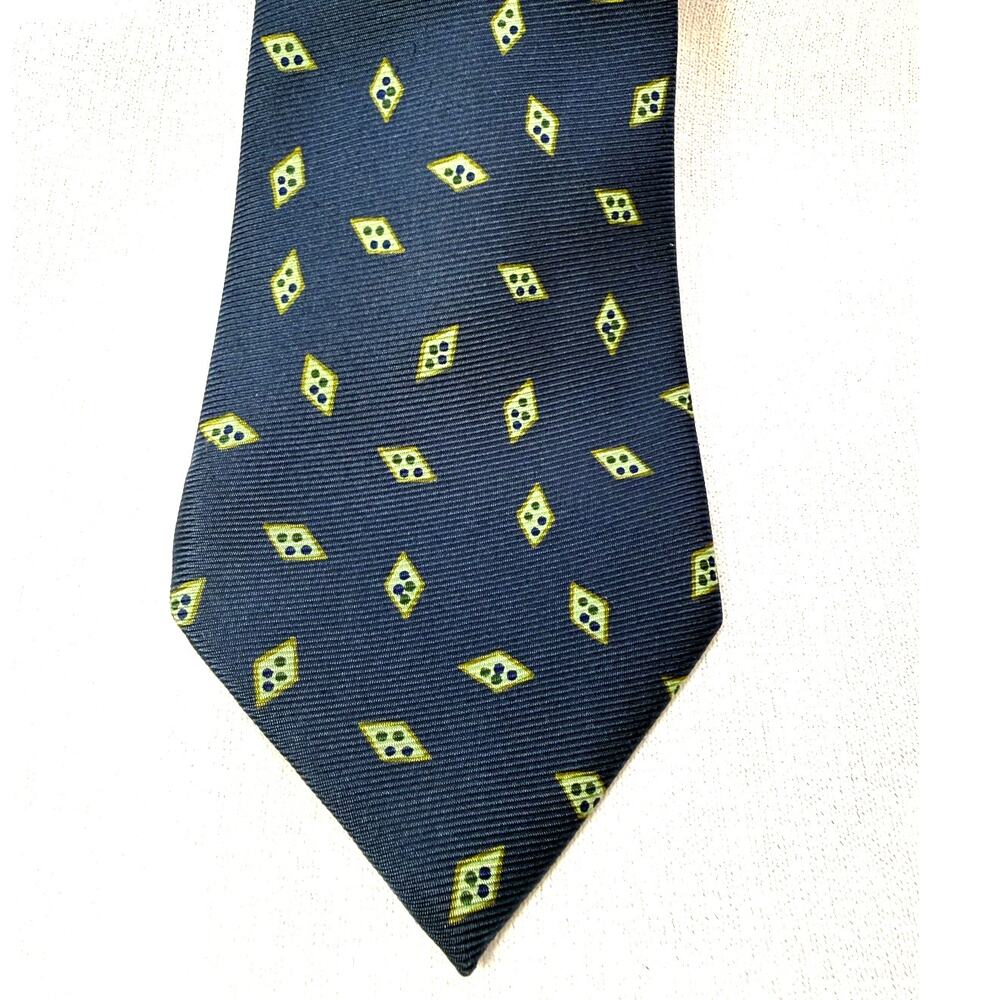Vintage Kiton Napoli Designer Blue with Green Geometric Print Tie - Pristine